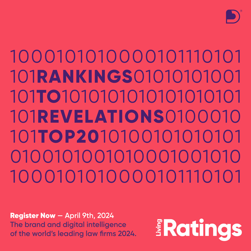 Social card with Register now text for Living Ratings Law Firms: From Rankings to Revelation