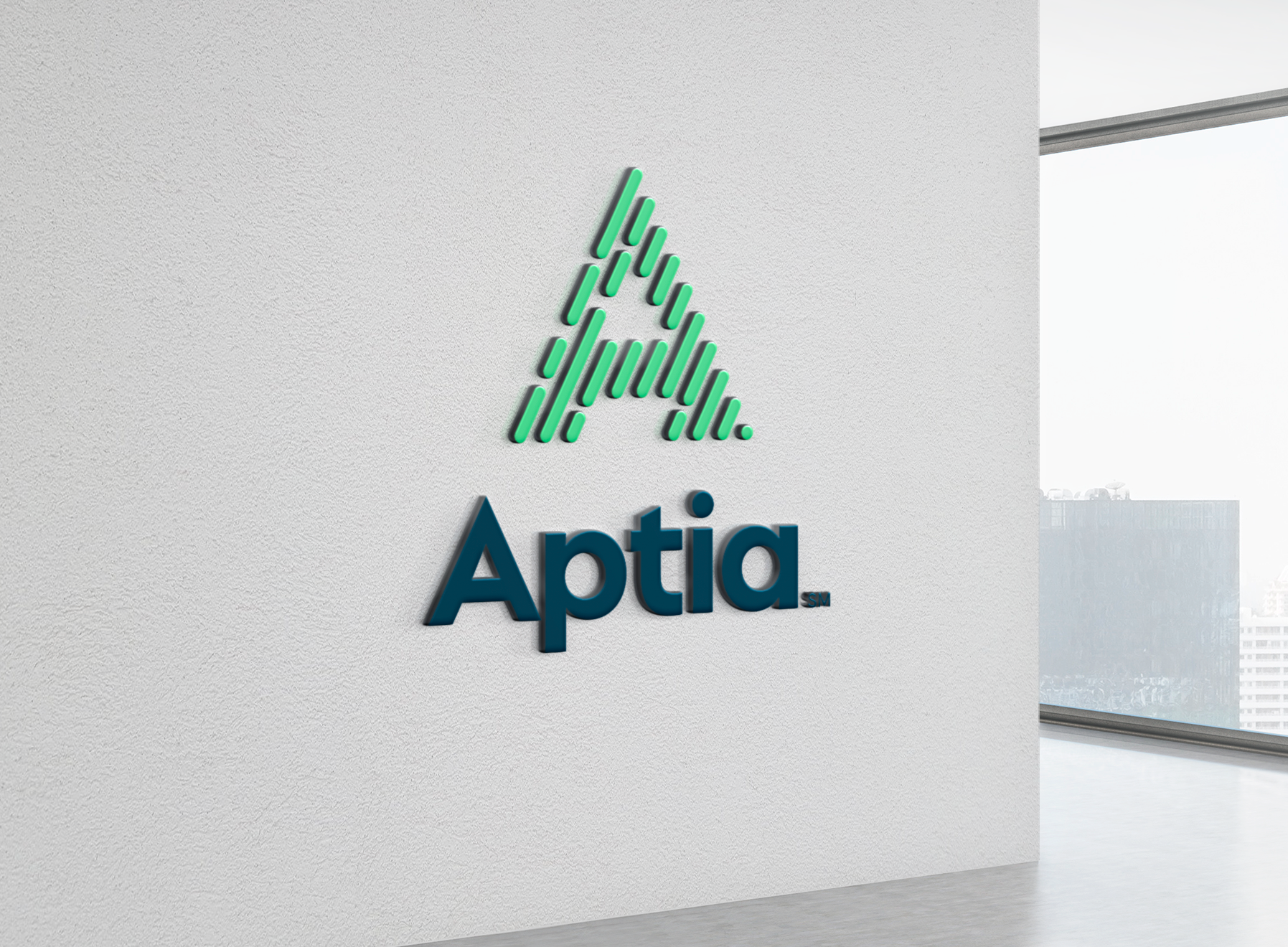 Aptia logo on an office wall