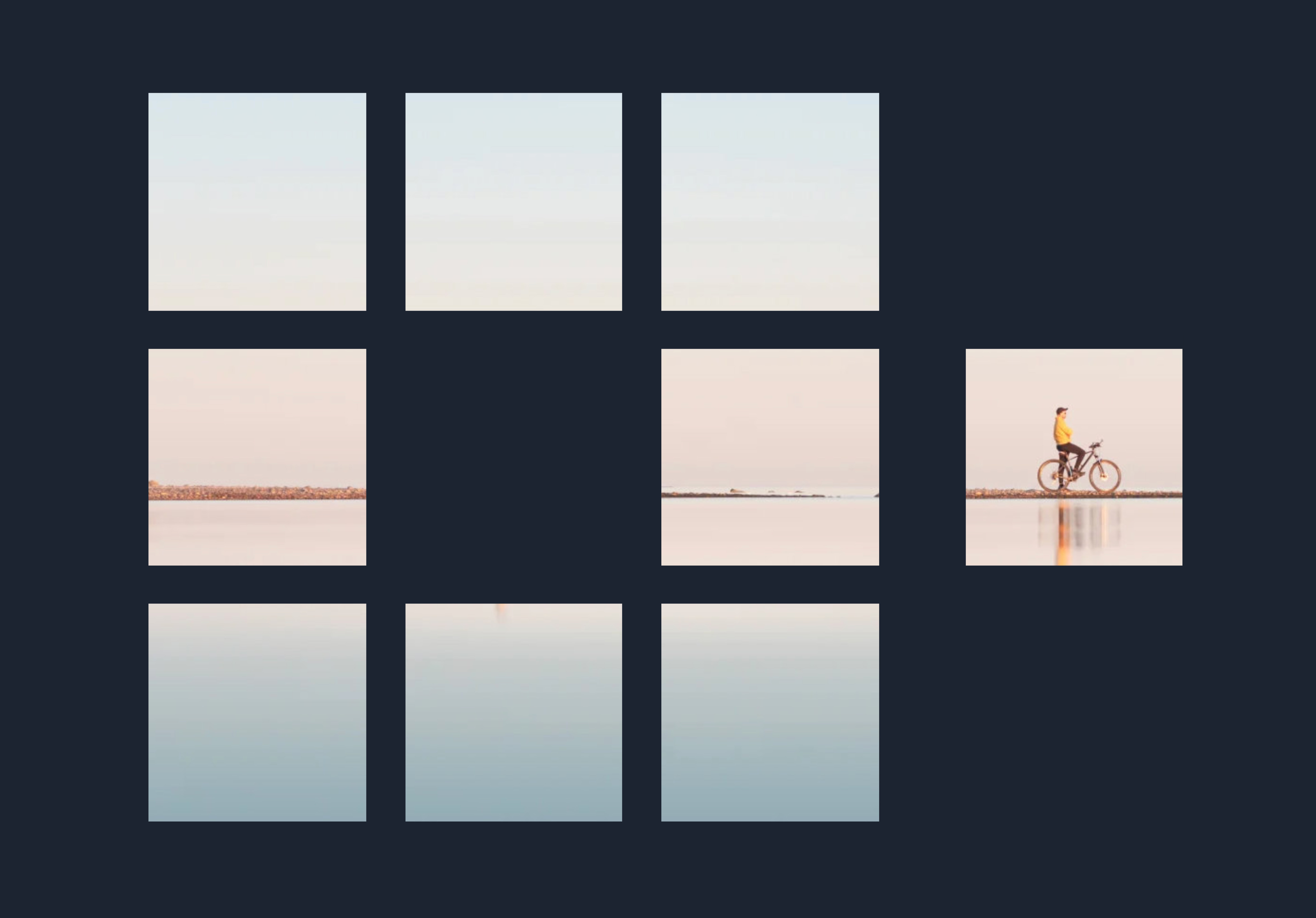 Square frames and a man on a bike at the beach