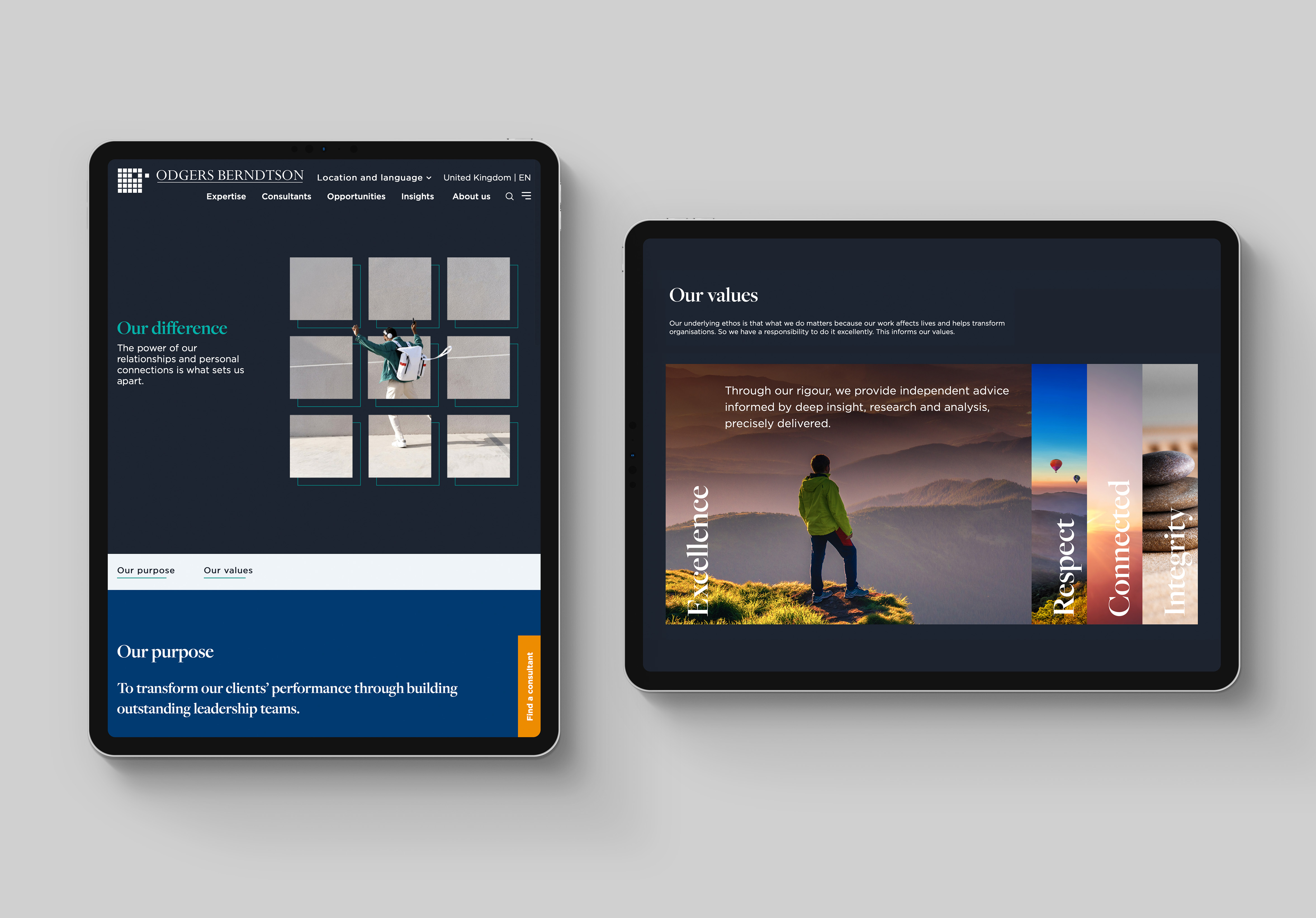 Odgers Berndtson new webpages on two ipads