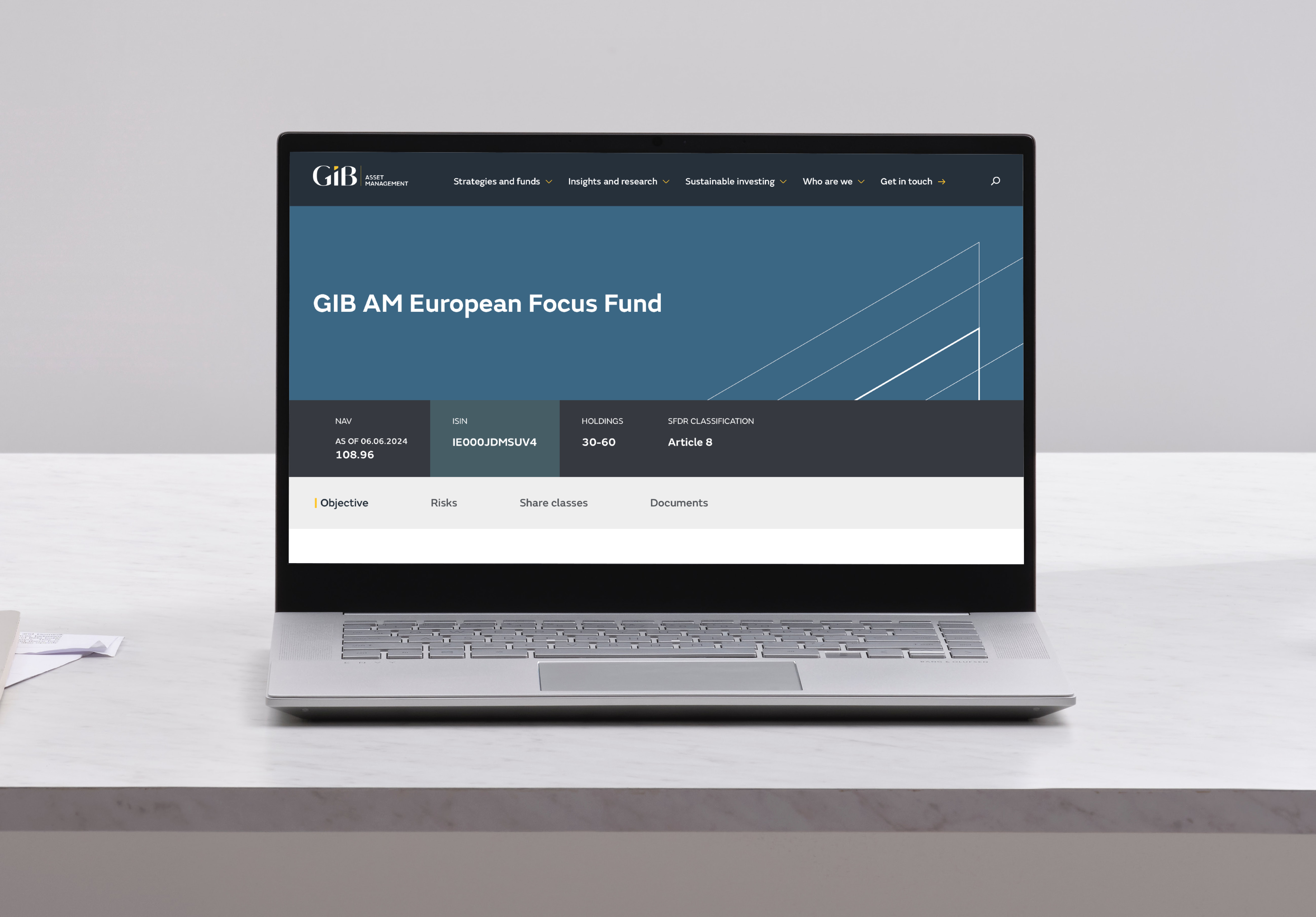 GIB focus fund page on laptop