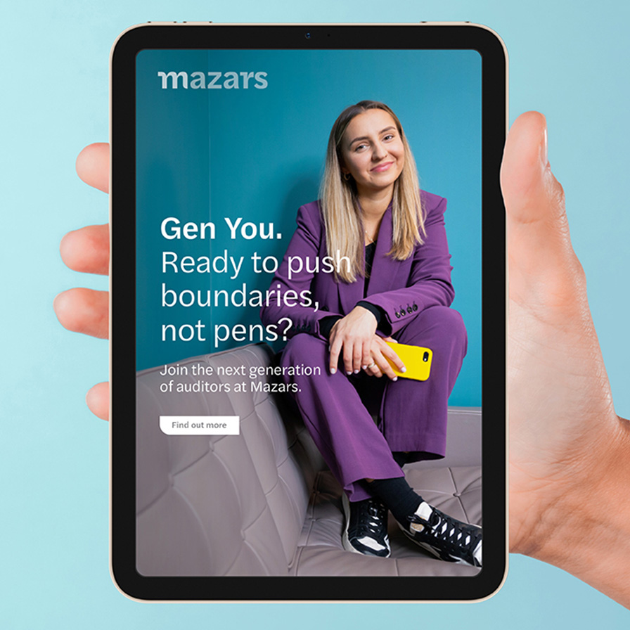 Mazars Gen You ad shown on tablet