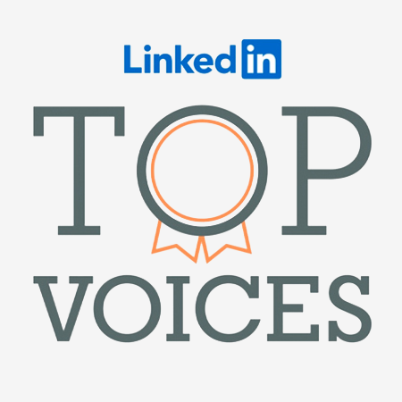 LinkedIn Top Voices typography with an award as the 'o'